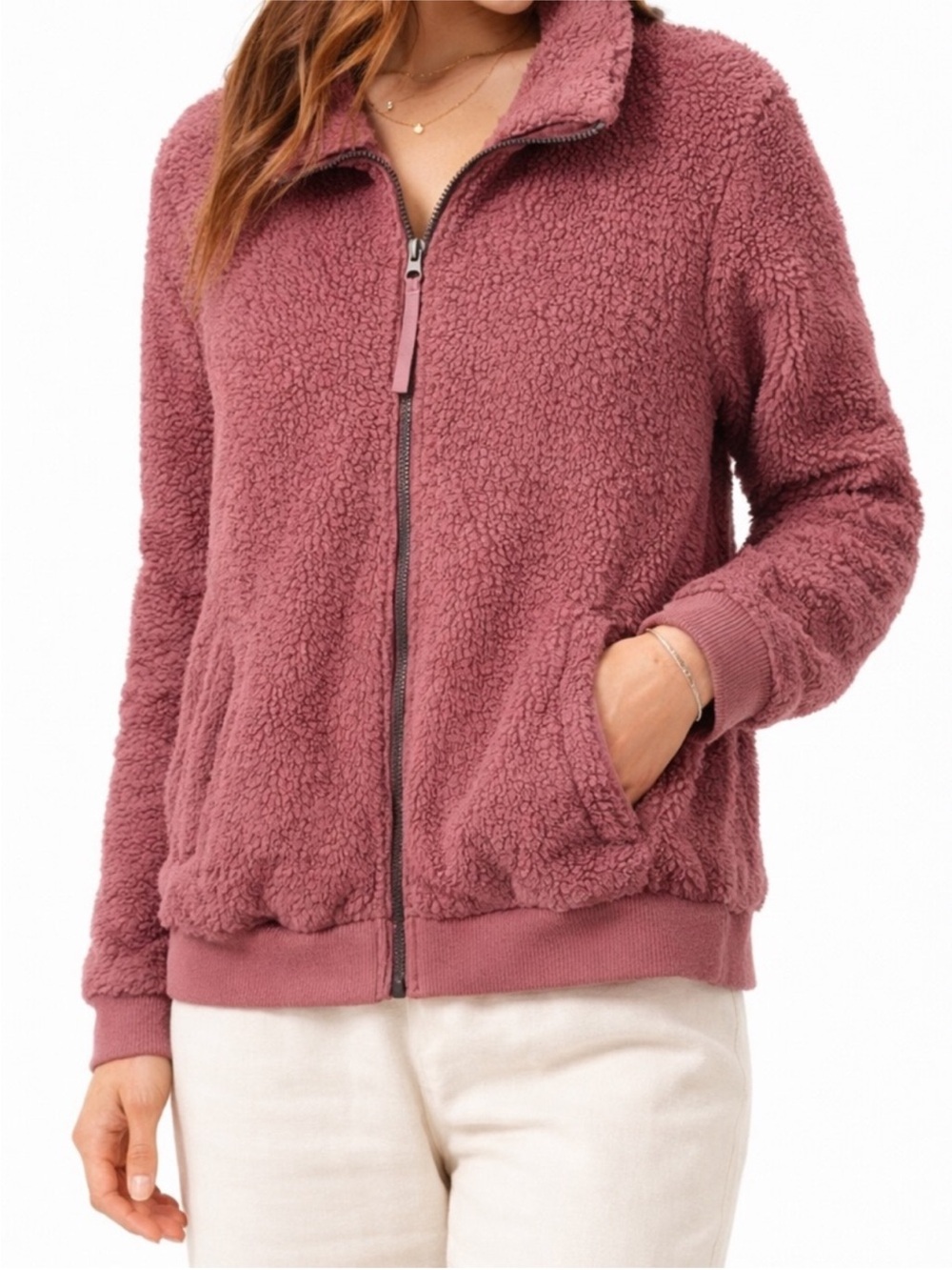Free Country Dusty Rose Sherpa Fleece Full Zip-Up Jacket